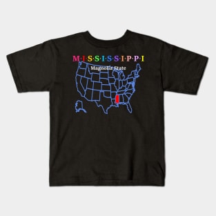 Mississippi, USA. Magnolia State. With Map. Kids T-Shirt